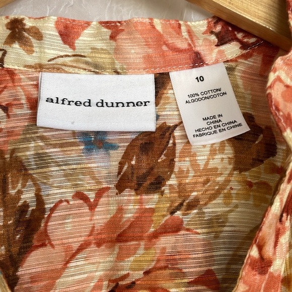 Alfred Dunner 100% Cotton Floral Gauze Style Sheer Button Up Shirt Size 10/L - Picture 4 of 9